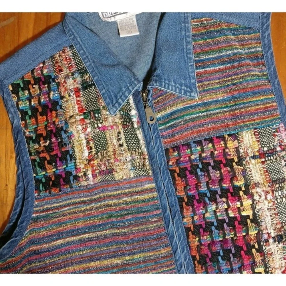 Vintage Denim Patchwork Vest Woven M granny core southwestern  cottage boho chic